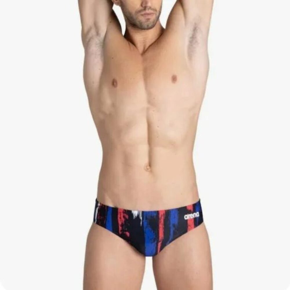 NWT Arena Team Painted Stripes Swim Brief - Picture 2 of 7